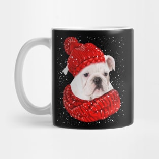 White Chihuahua Wearing Red Hat And Scarf Christmas Mug